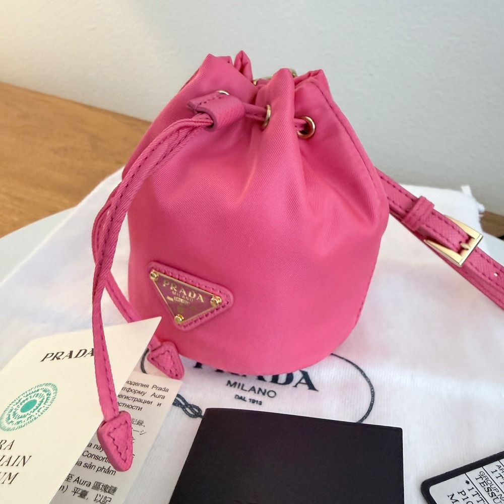 Prada Peonia Pink Tessuto Nylon Mini Drawstring Pouch Bag Charm 1TT202